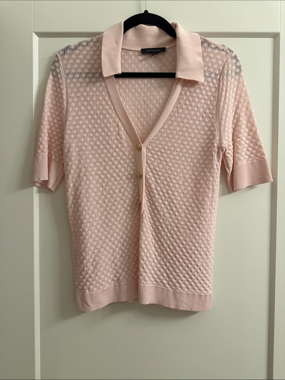 Ann Taylor Blush Pink Short-Sleeve Knit Polo